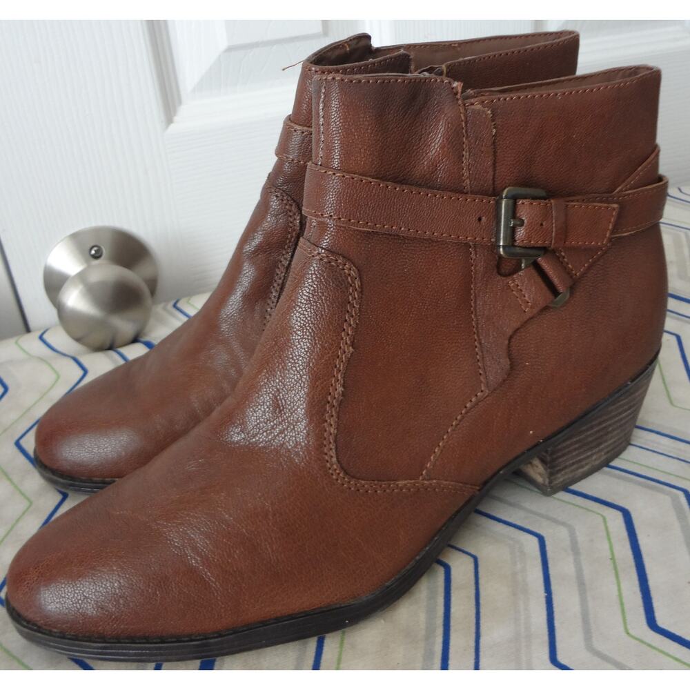 Naturalizer Brown Leather Ankle Boots Booties Womens 10 Round Toe Zip Buckle - Picture 5 of 8